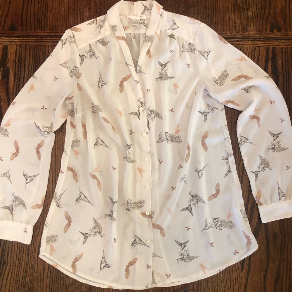 Kenar Bird Print Button Down Blouse Top Sz 8